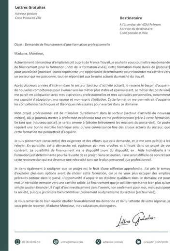 Une lettre de motivation de demande de financement d'une formation