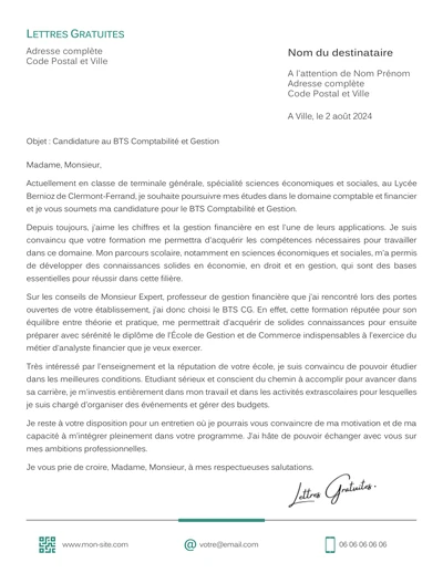 Une lettre de motivation pour le BTS Comptabilité et Gestion