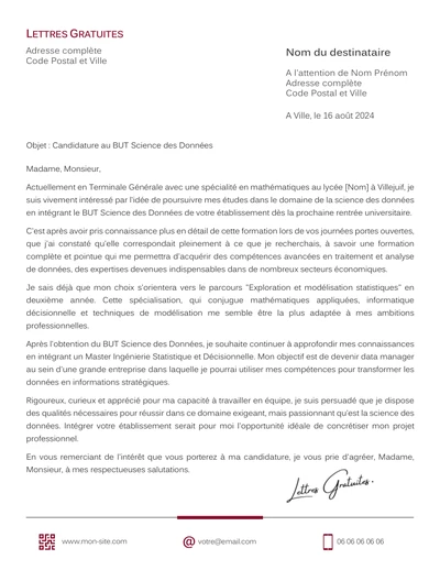 Une lettre de motivation pour le BUT Science des Données