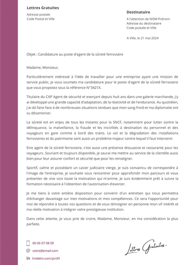 Une lettre de motivation d'un agent de la sûreté SNCF