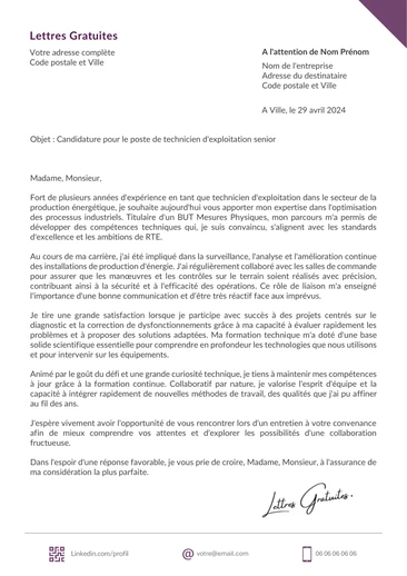 Une lettre de motivation d'un technicien EDF