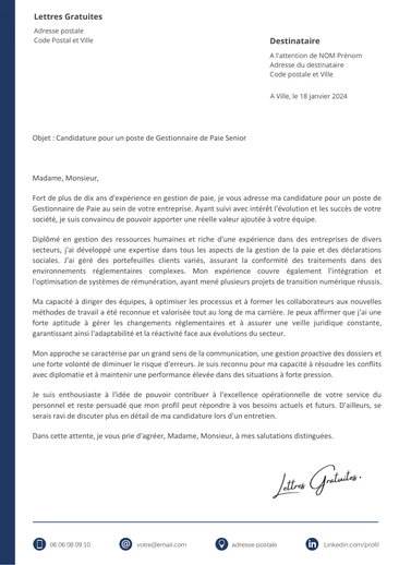 Une lettre de motivation d'un Gestionnaire de paie