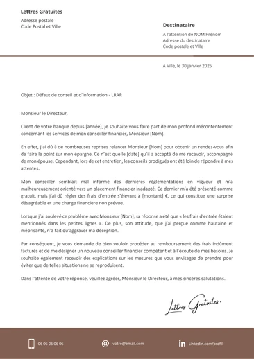 Une lettre de réclamation à sa banque