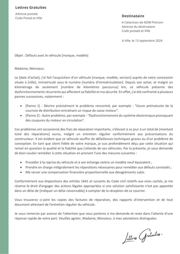 Une lettre de réclamation à Peugeot Citroën