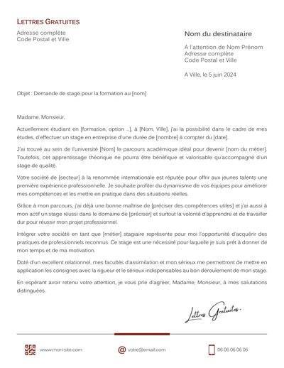 Une lettre de motivation d'un stage professionnel