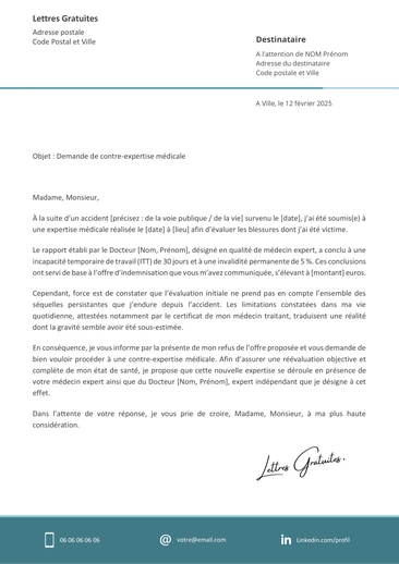 Une lettre de contestation d'une expertise médicale