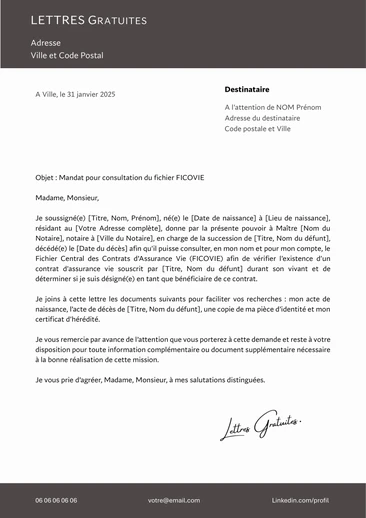 Une lettre pour demander s'il y a une assurance vie à son nom