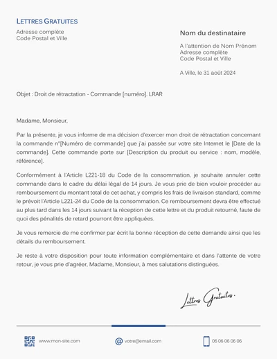 Lettre pour annuler un achat sur internet