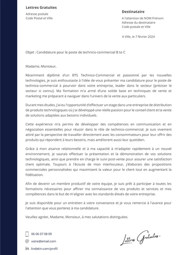 Une lettre de motivation d'un technico-commercial