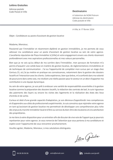 Une lettre de motivation d'un gestionnaire locatif