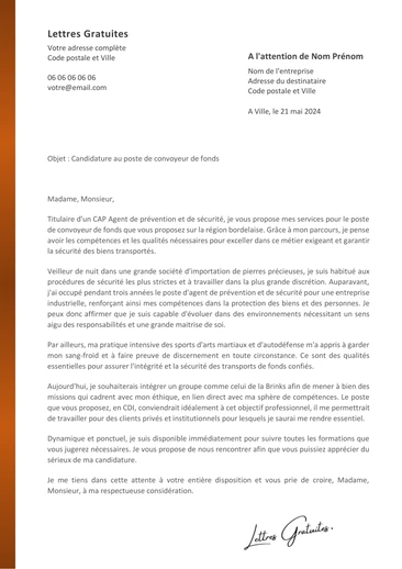 Une lettre de motivation d'un convoyeur de fonds