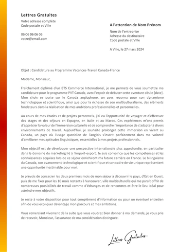 Une lettre de motivation pour une demande de PVT