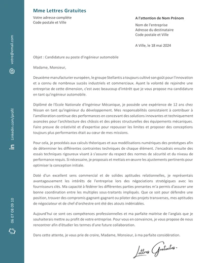 Une lettre de motivation d'un ingénieur automobile