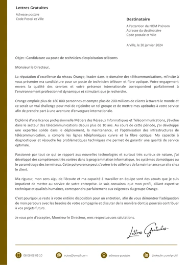 Une lettre de motivation d'un technicien telecom