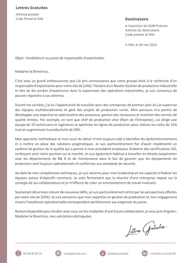 Une lettre de motivation d'un responsable d'exploitation