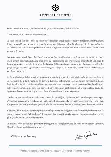 Une lettre de recommandation pour une formation