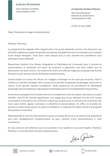 Une lettre de motivation pour une demande de stage en Europe