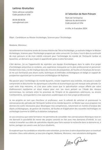 Une lettre de motivation pour un Master Archéologie