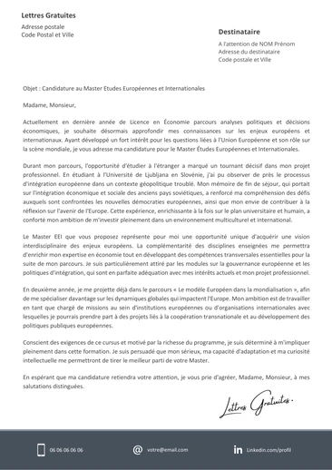 Une lettre de motivation pour un Master Etudes Européennes et Internation