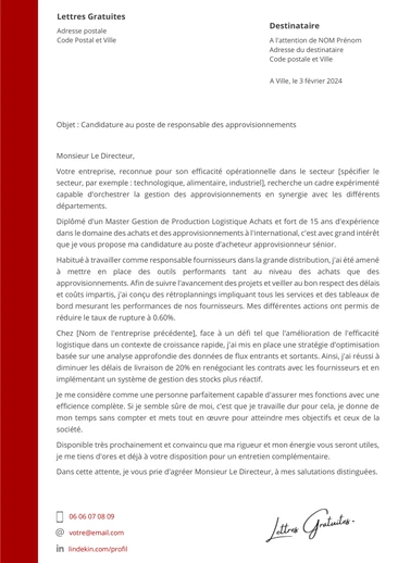 Une lettre de motivation d'un responsable approvisionnement