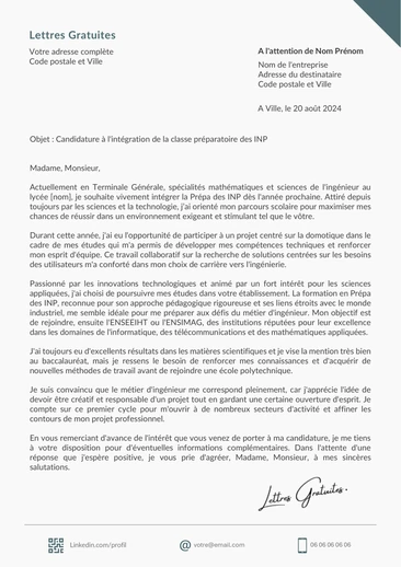 Une lettre de motivation pour la Prépa Intégrée