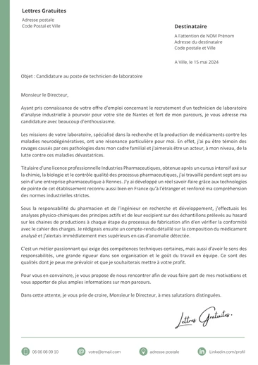 Une lettre de motivation d'un technicien de laboratoire