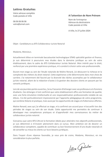 Une lettre de motivation pour le BTS Collaborateur Juriste Notarial