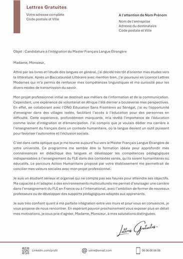 Une lettre de motivation pour un Master FLE