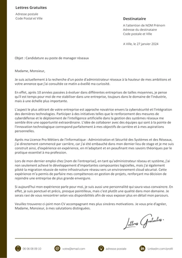 Une lettre de motivation d'un gestionnaire réseaux