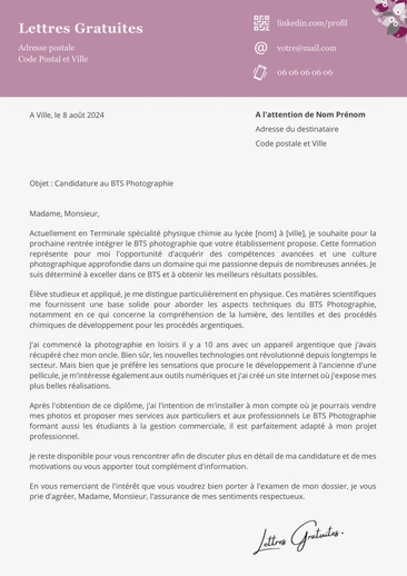 Une lettre de motivation pour le BTS Photographie