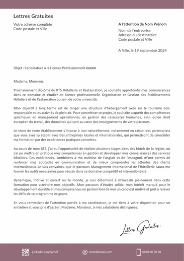 Une lettre de motivation pour la Licence Pro OGEHR