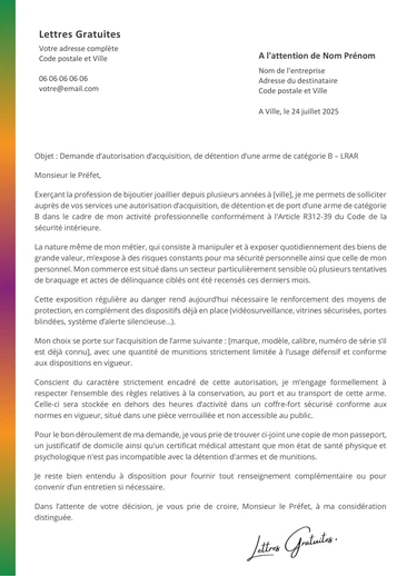 Une lettre de demande d'autorisation de détenir une arme à feu