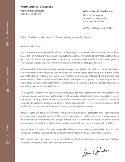 Une lettre de motivation pour la Licence Pro Agriculture Biologique