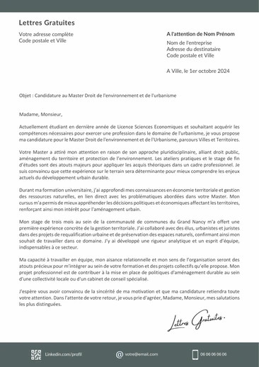 Une lettre de motivation pour un Master Droit de l'Environnement