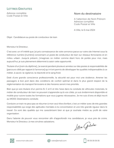 Une lettre de motivation d'un conducteur de train