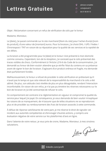 Une lettre de réclamation pour dénoncer le comportement du livreur