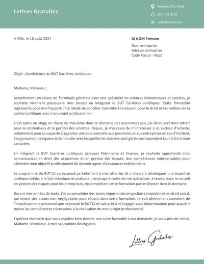 Une lettre de motivation pour le BUT Carrières Juridiques (CJ)