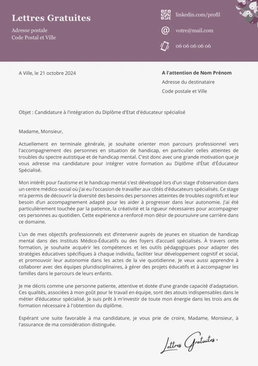 Une lettre de motivation pour la formation d'éducateur spécialisé