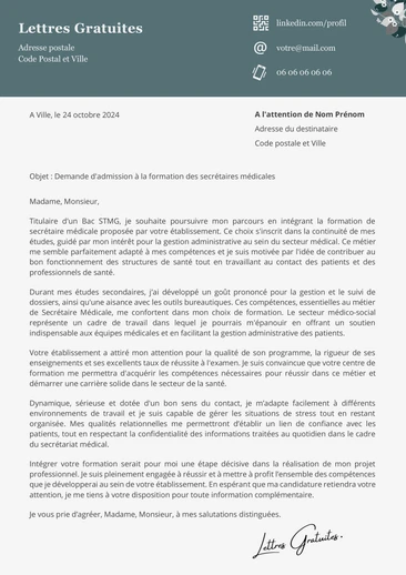 Une lettre de motivation pour la formation de secrétaire médical