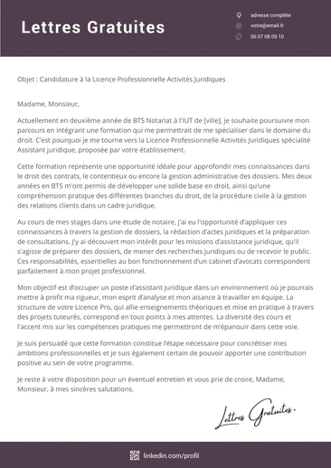 Une lettre de motivation pour la Licence Pro Activités Juridiques