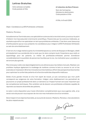 Une lettre de motivation pour le BTS Prothésiste-Orthésiste