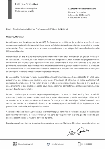 Une lettre de motivation pour la Licence Pro Métiers du Notariat