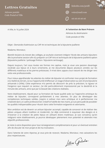 Une lettre de motivation pour le CAP Bijouterie-Joaillerie