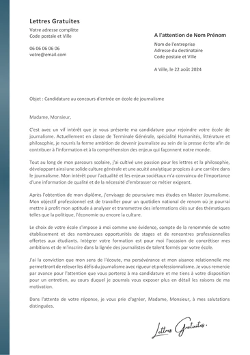 Une lettre de motivation pour une école de journalisme