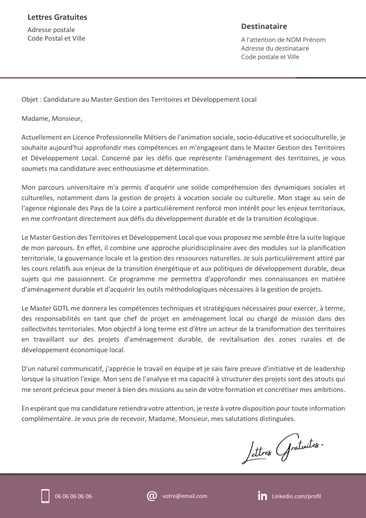 Une lettre de motivation pour un Master Gestion des Territoires et Développement