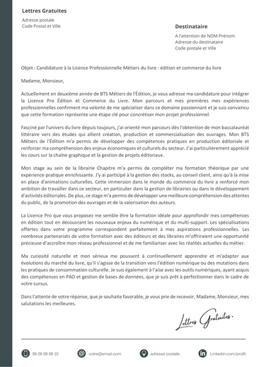 Une lettre de motivation pour la Licence Pro Métiers du Livre