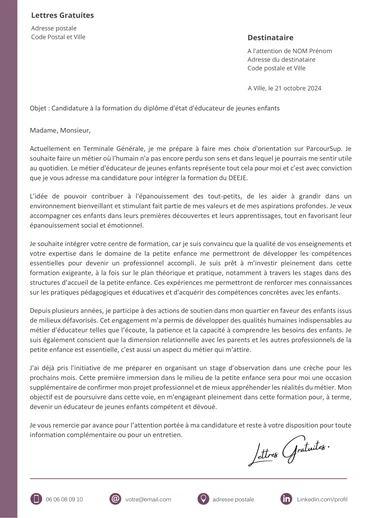 Une lettre de motivation pour la formation des EJE