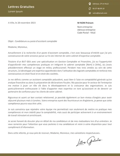 Une lettre de motivation d'un assistant comptable