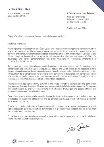 Une lettre de motivation d'un économiste de la construction