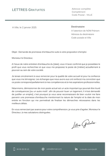 Une lettre pour demander une promesse d'embauche